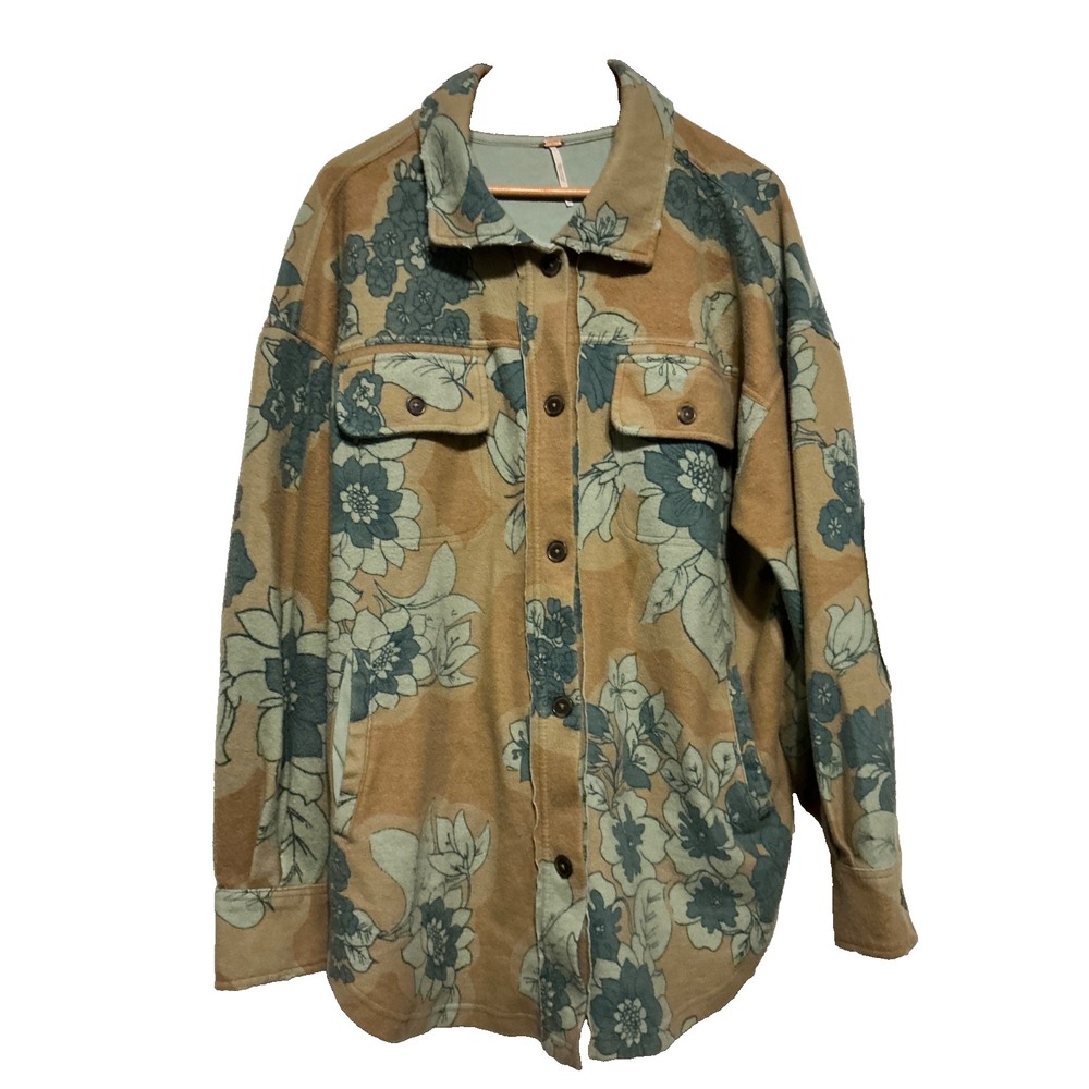 Free People Shacket Floral Cotton Women's Oversized Button Up Shirt Size Large